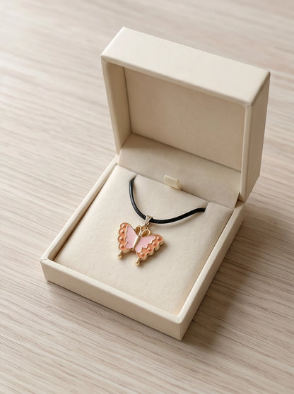 Pink & Peach Enamel Butterfly Pendant Necklace