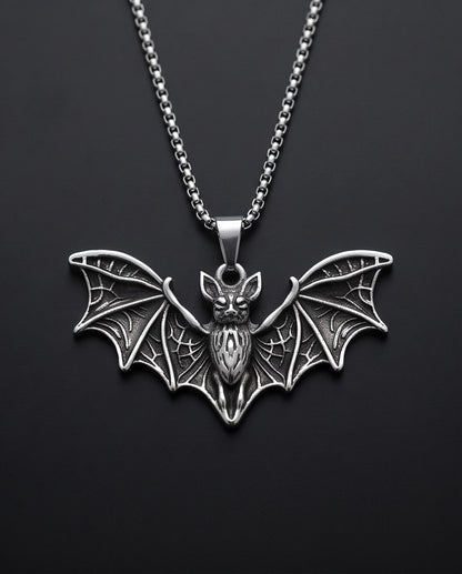 Silver Oxidized Flying Bat Pendant Necklace