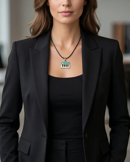 Gold and Light Blue Synthesizer Keyboard Necklace