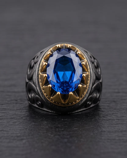 Royal Sapphire Crowned Filigree Signet Ring