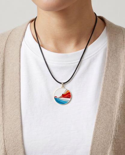 Sunset Wave Enamel Pendant Necklace