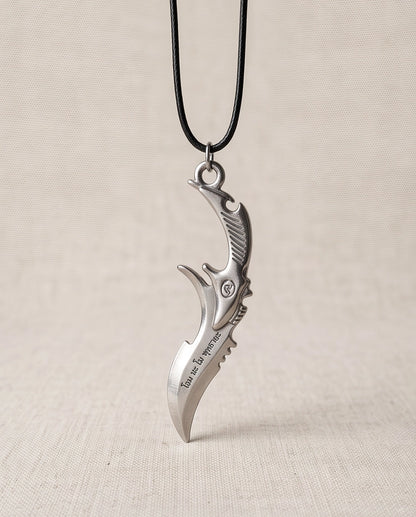 Engraved Silver Curved Dagger Cord Necklace