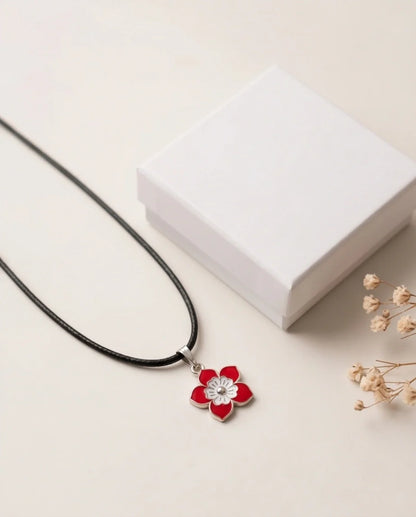 Vibrant Red and White Layered Floral Enamel Pendant Necklace