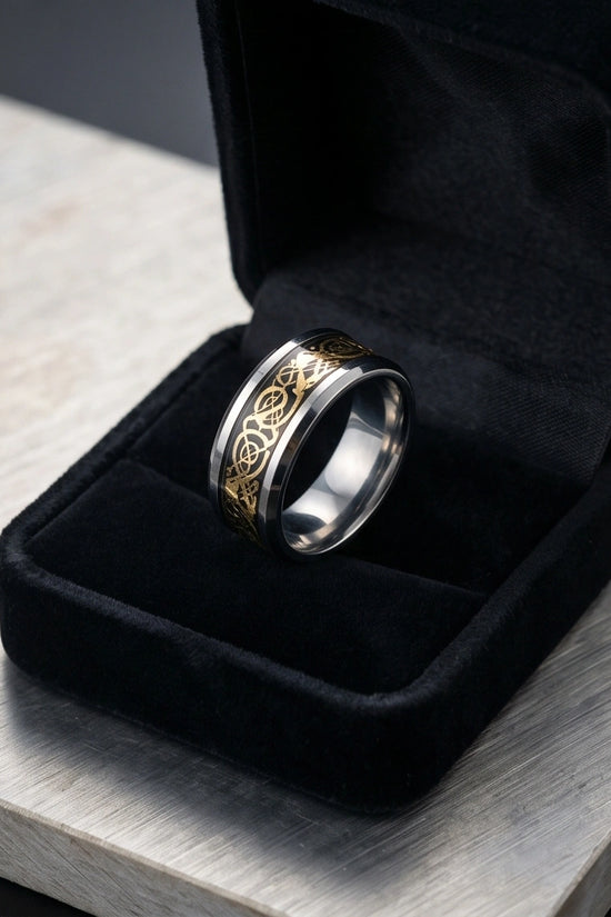 Gold Celtic Dragon Knot Band Ring