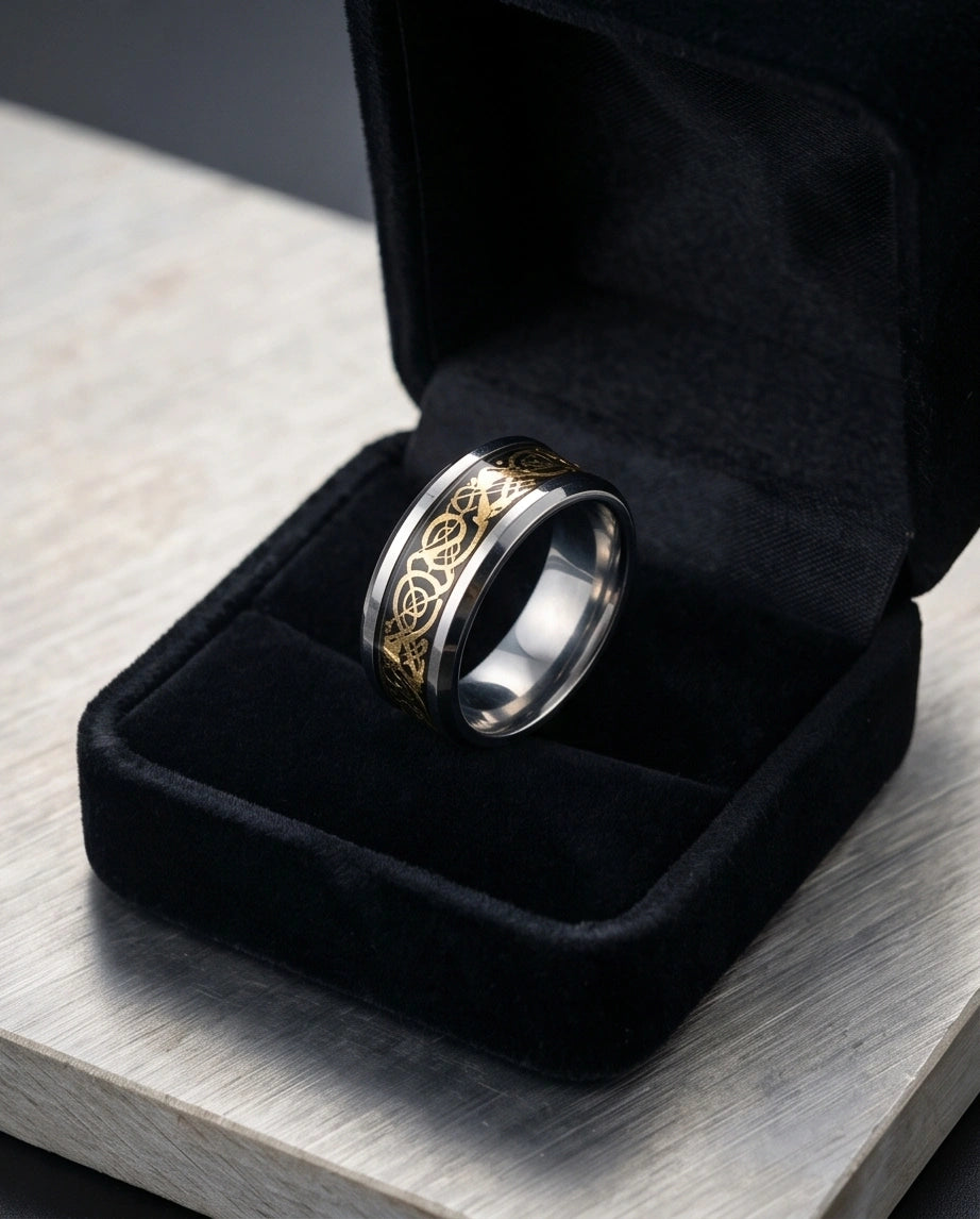 Gold Celtic Dragon Knot Band Ring