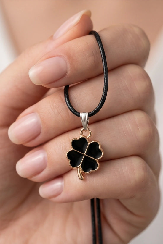 Gold and Black Four-Leaf Clover Necklace