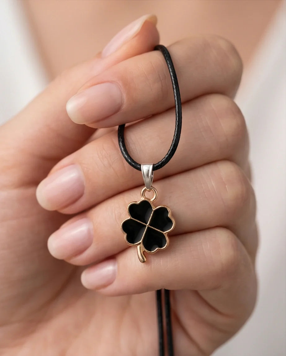 Gold and Black Four-Leaf Clover Necklace