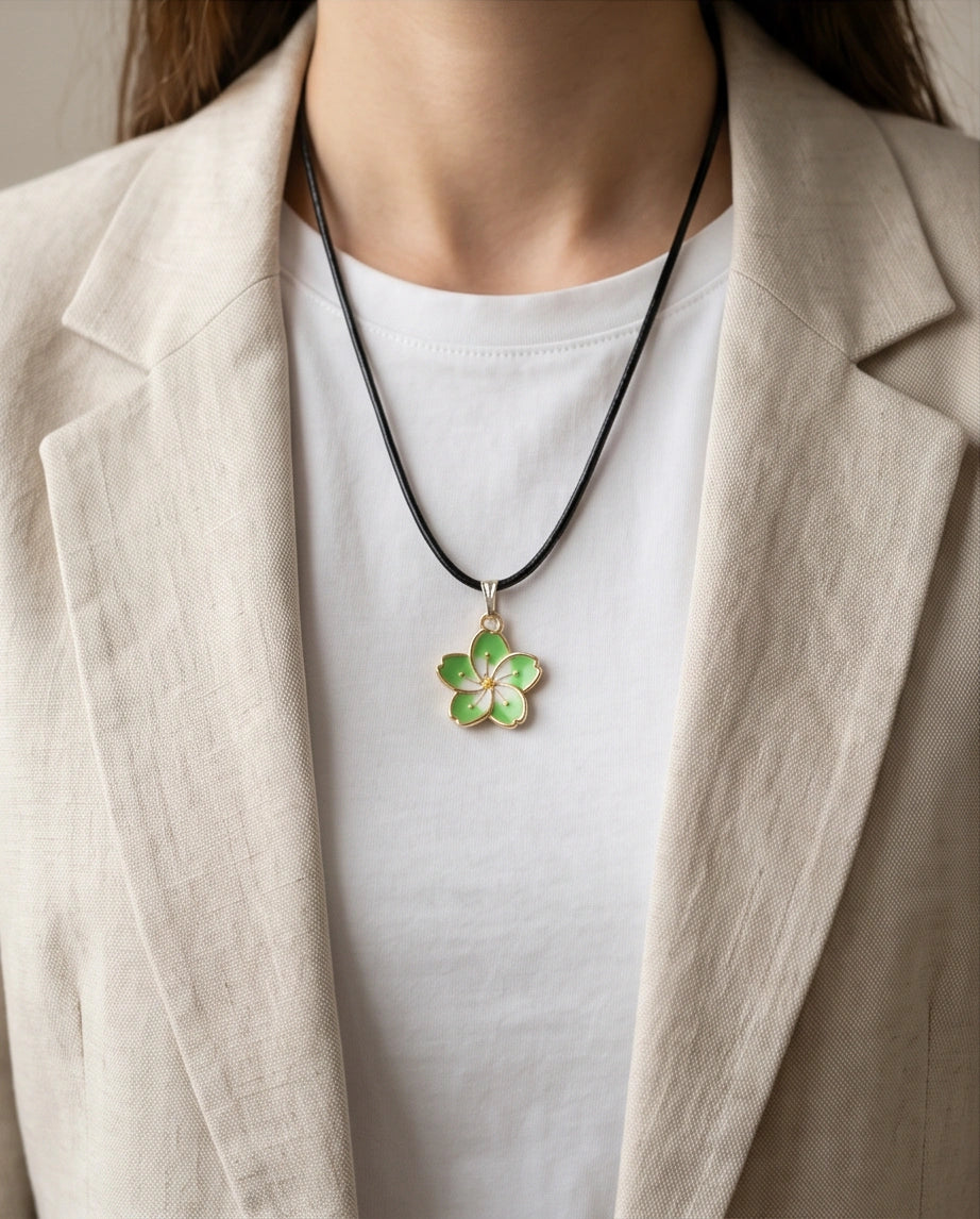 Gold and Light Green Blossom Necklace
