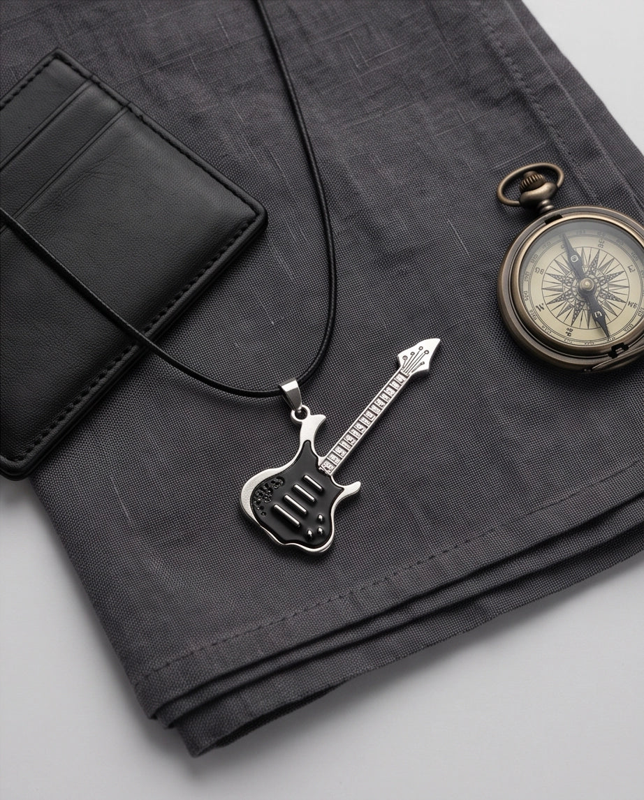 Black and Silver Electric Guitar Cord Necklace