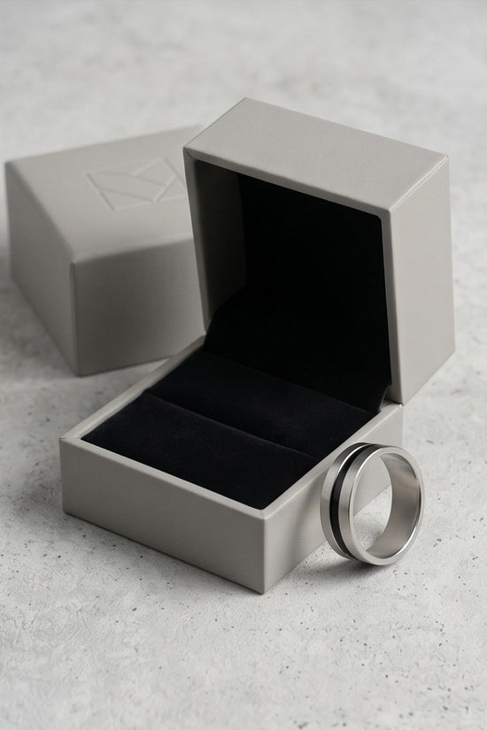 Minimalist Dual-Tone Silver and Black Band Ring