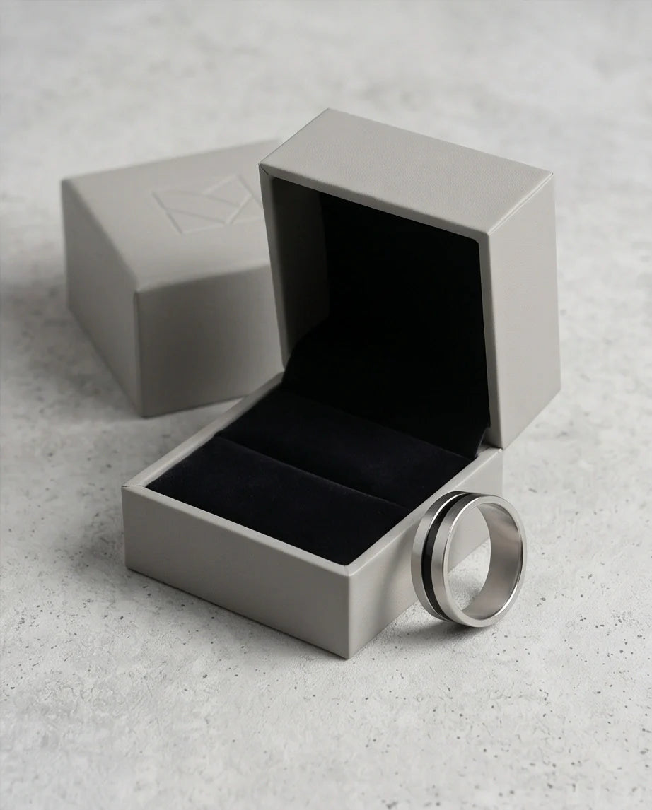 Minimalist Dual-Tone Silver and Black Band Ring