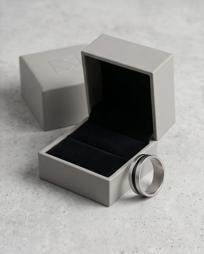 Minimalist Dual-Tone Silver and Black Band Ring