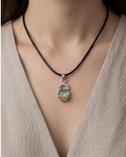Green Heart Bow Lock Pendant Necklace