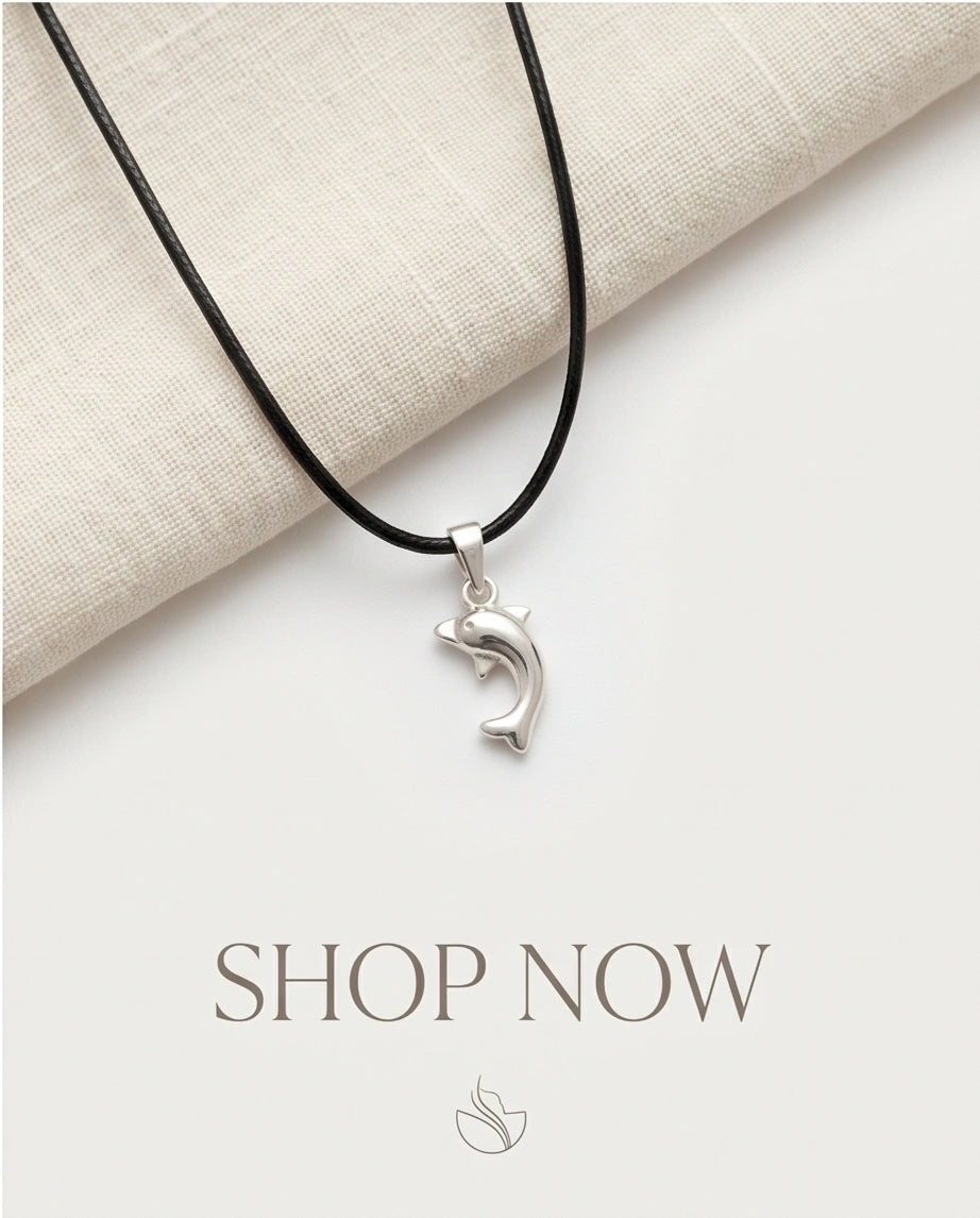 Silver Polished Playful Dolphin Necklace