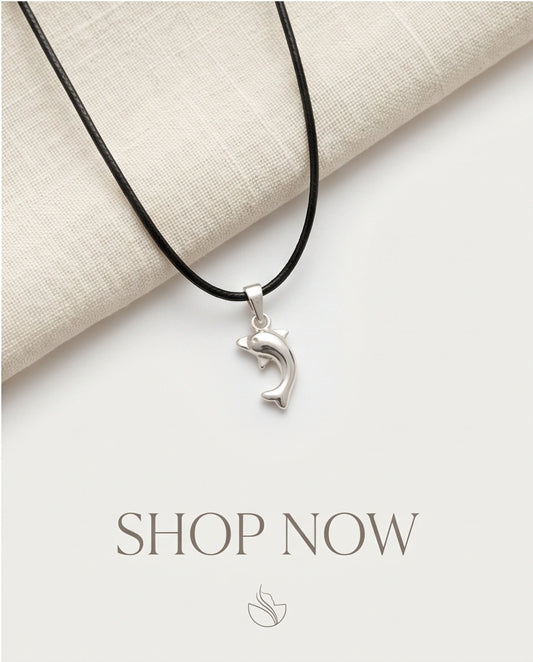 Silver Polished Playful Dolphin Necklace
