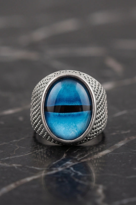 Vintage Sterling Silver Aqua Serpent's Eye Ring