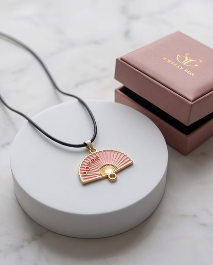 Pink Sakura Fan Pendant Necklace