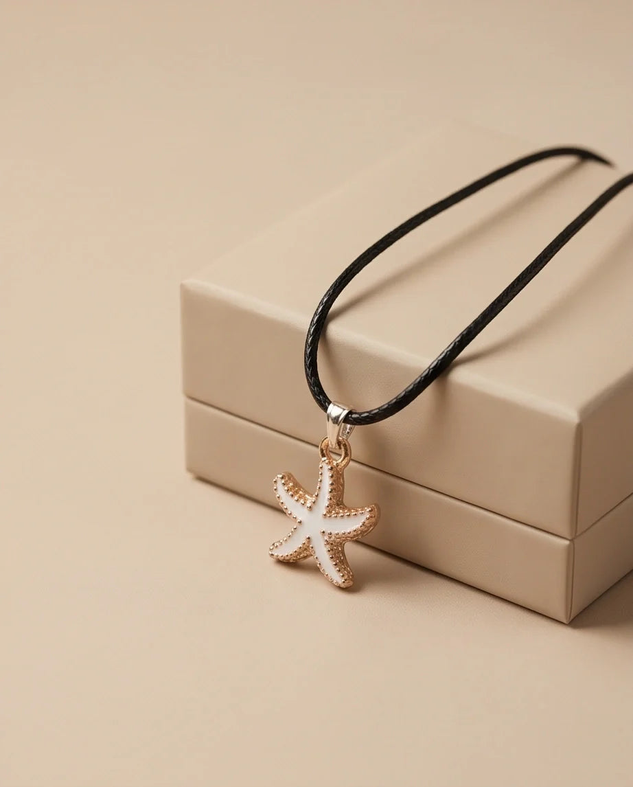 Gold and White Starfish Pendant Necklace