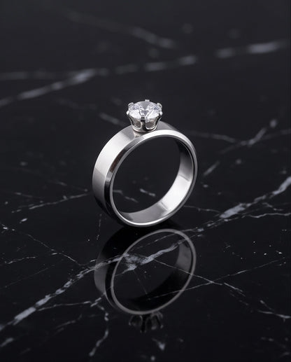 Silver Round Gemstone Crown Solitaire Ring