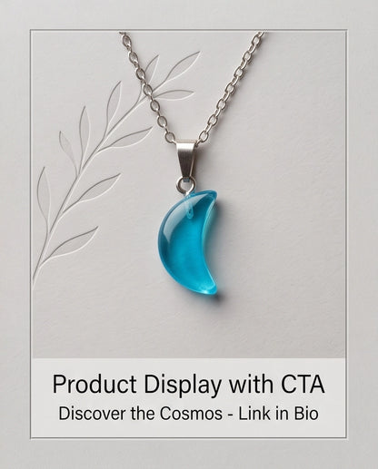 Silver Cyan Crescent Moon Resin Pendant Necklace