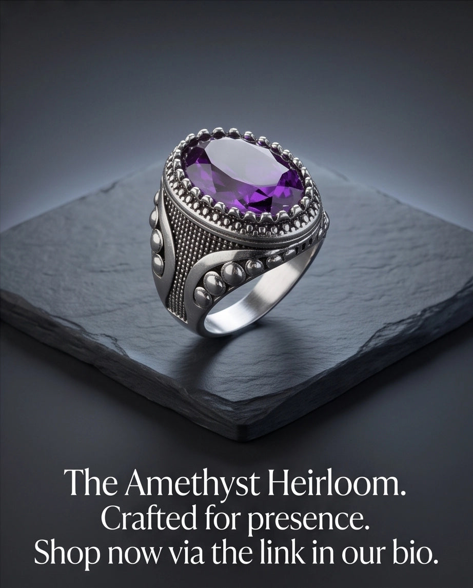 Amethyst Gemstone Beaded Bezel Filigree Silver Ring