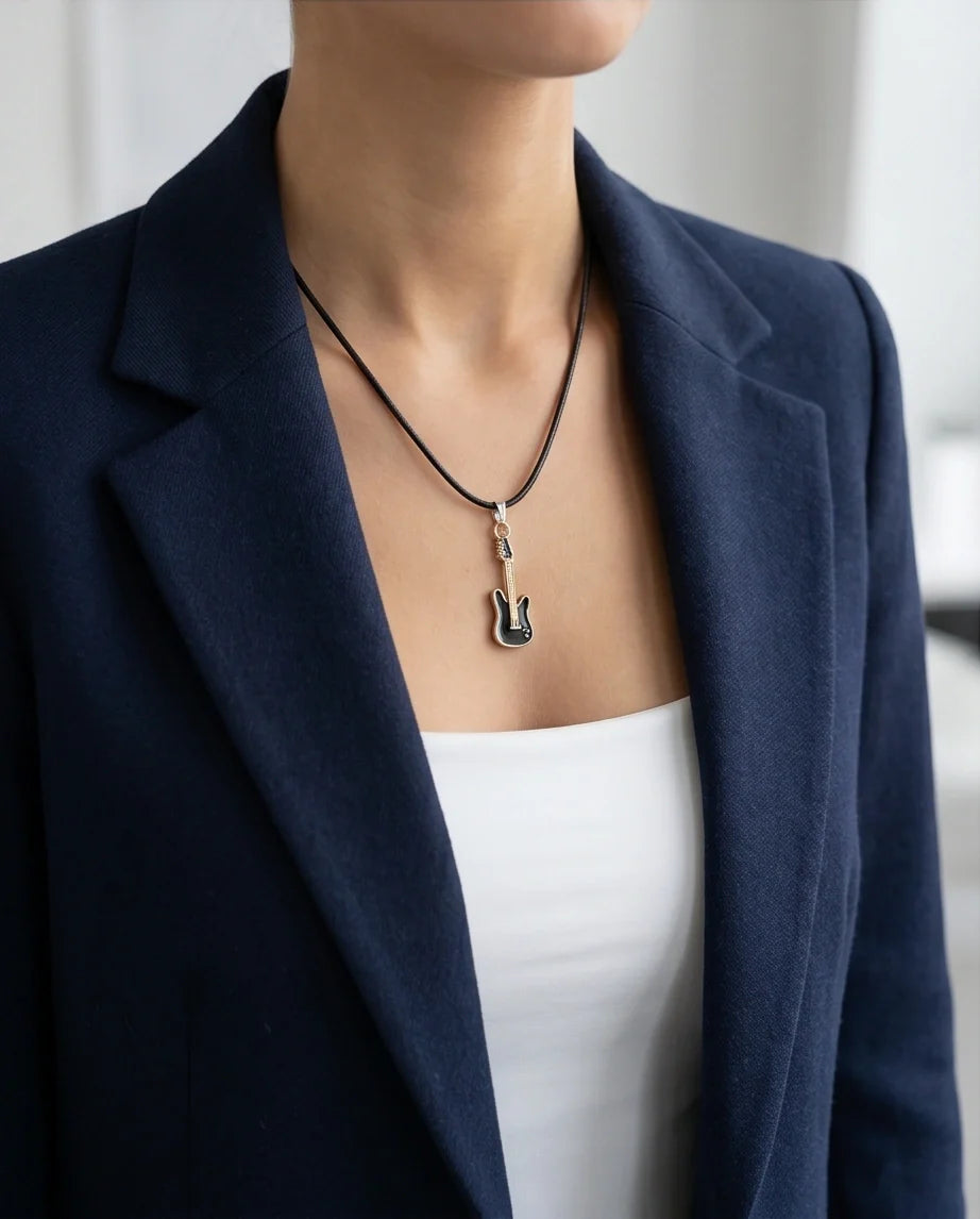 Gold and Black Electric Guitar Necklace