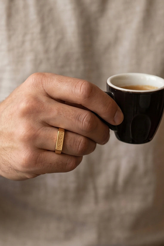 Golden Grecian Key Minimalist Signet Ring