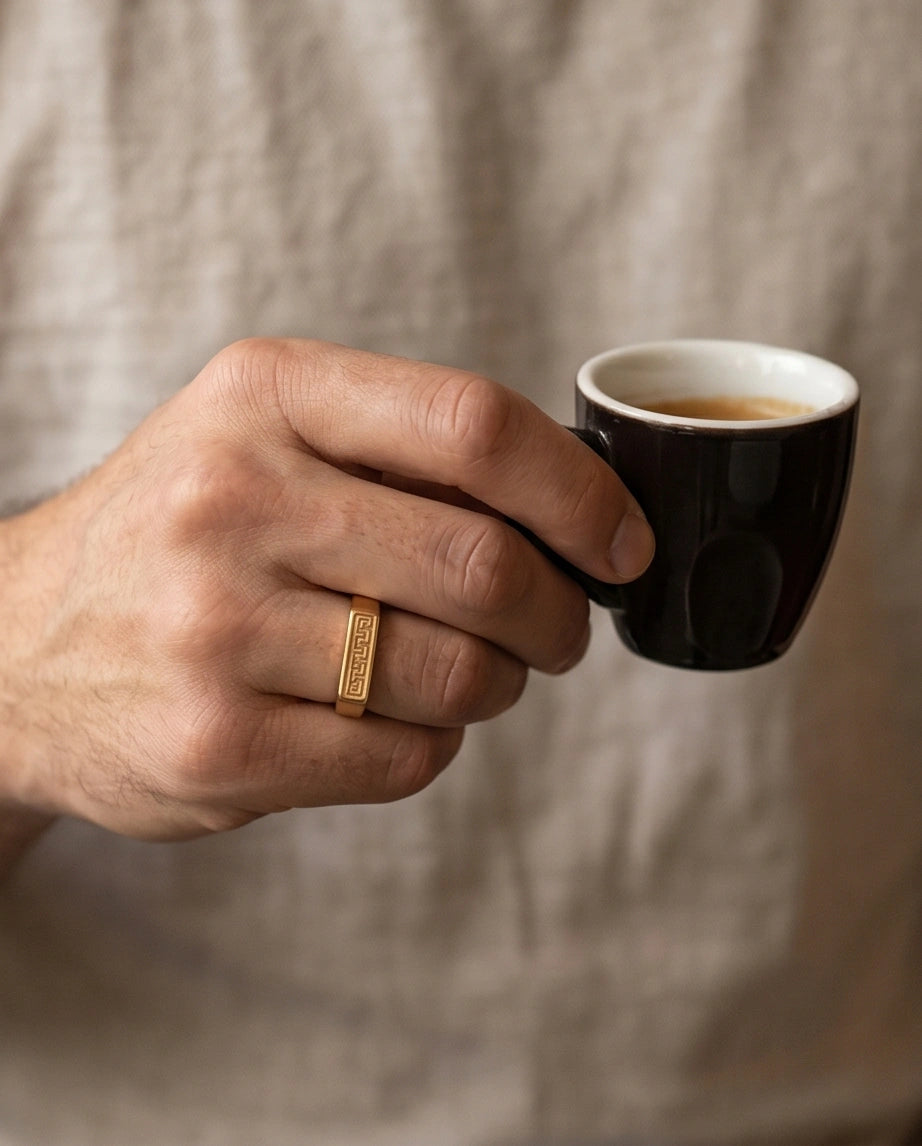Golden Grecian Key Minimalist Signet Ring