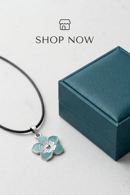 Serene Blue and White Layered Floral Enamel Pendant Necklace