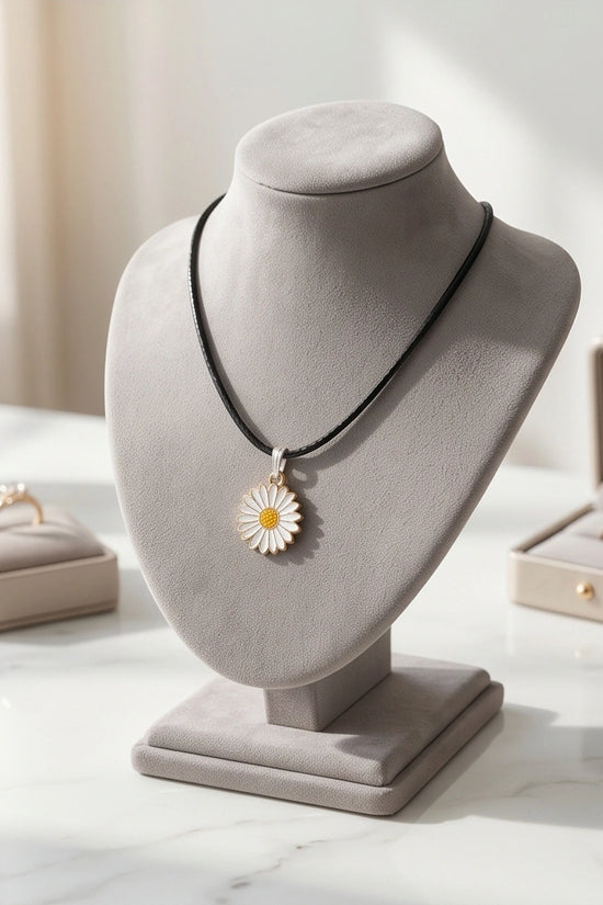 Gold and White Daisy Pendant Necklace