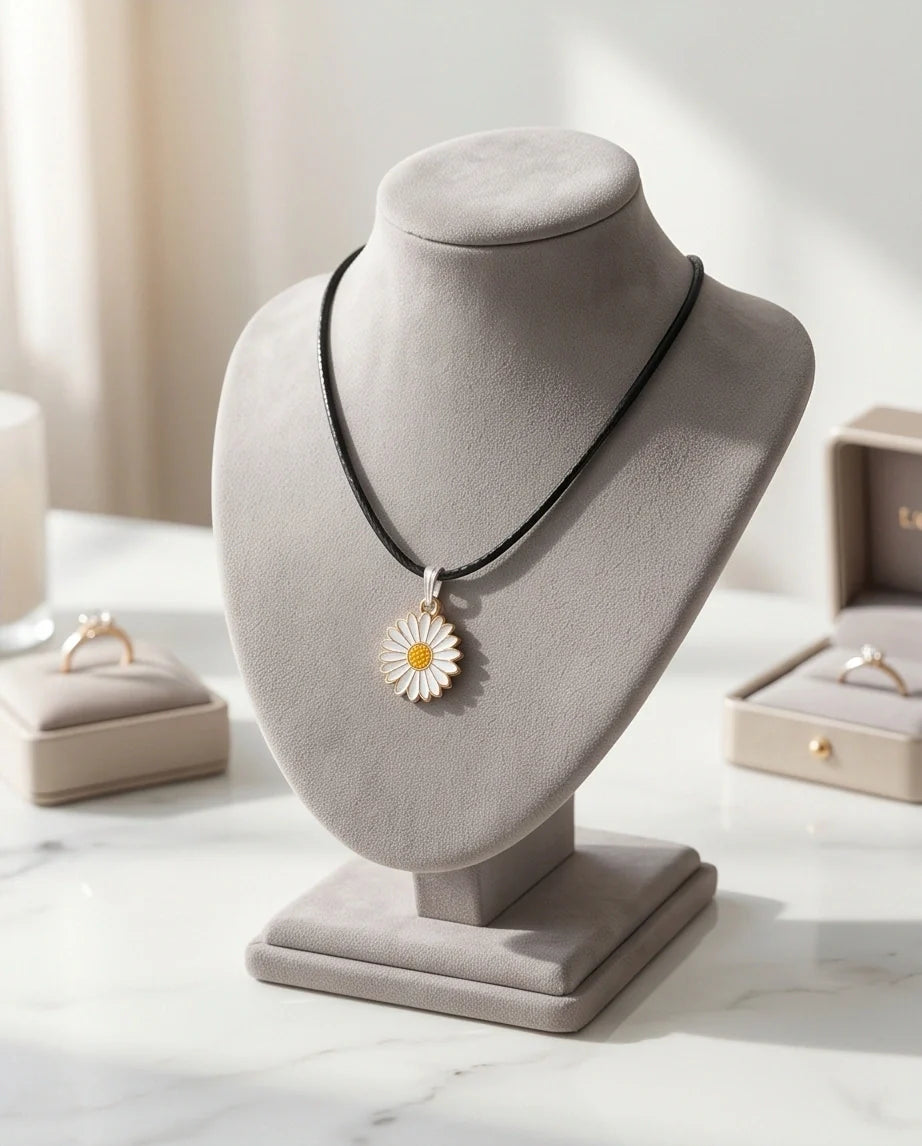 Gold and White Daisy Pendant Necklace