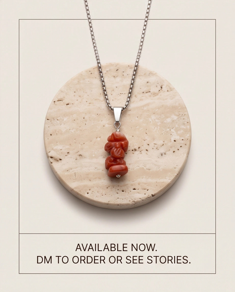 Silver Stacked Raw Red Agate Chip Stone Pendant Necklace