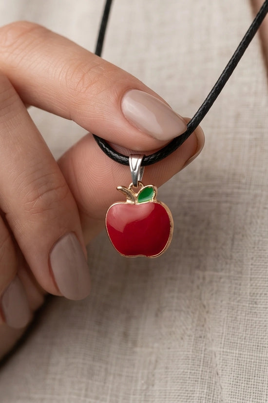 Gold and Red Apple Pendant Necklace
