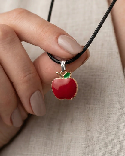 Gold and Red Apple Pendant Necklace