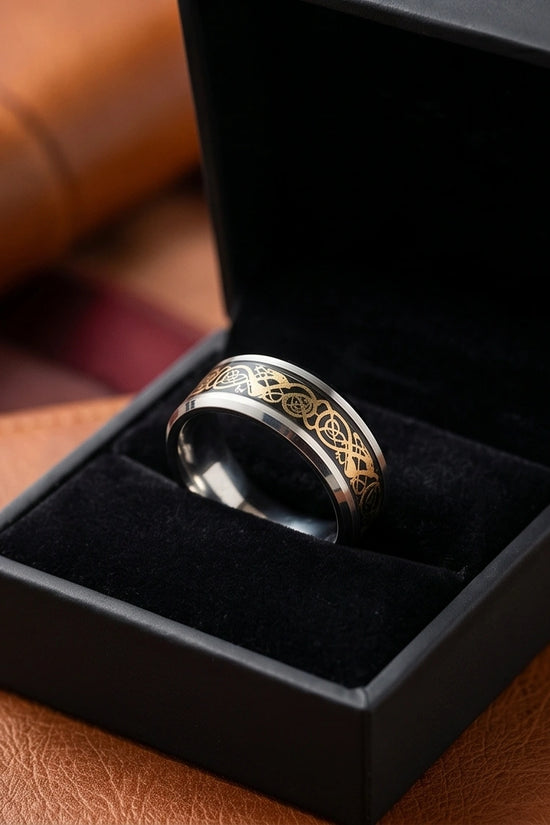 Gold Celtic Dragon Knot Band Ring