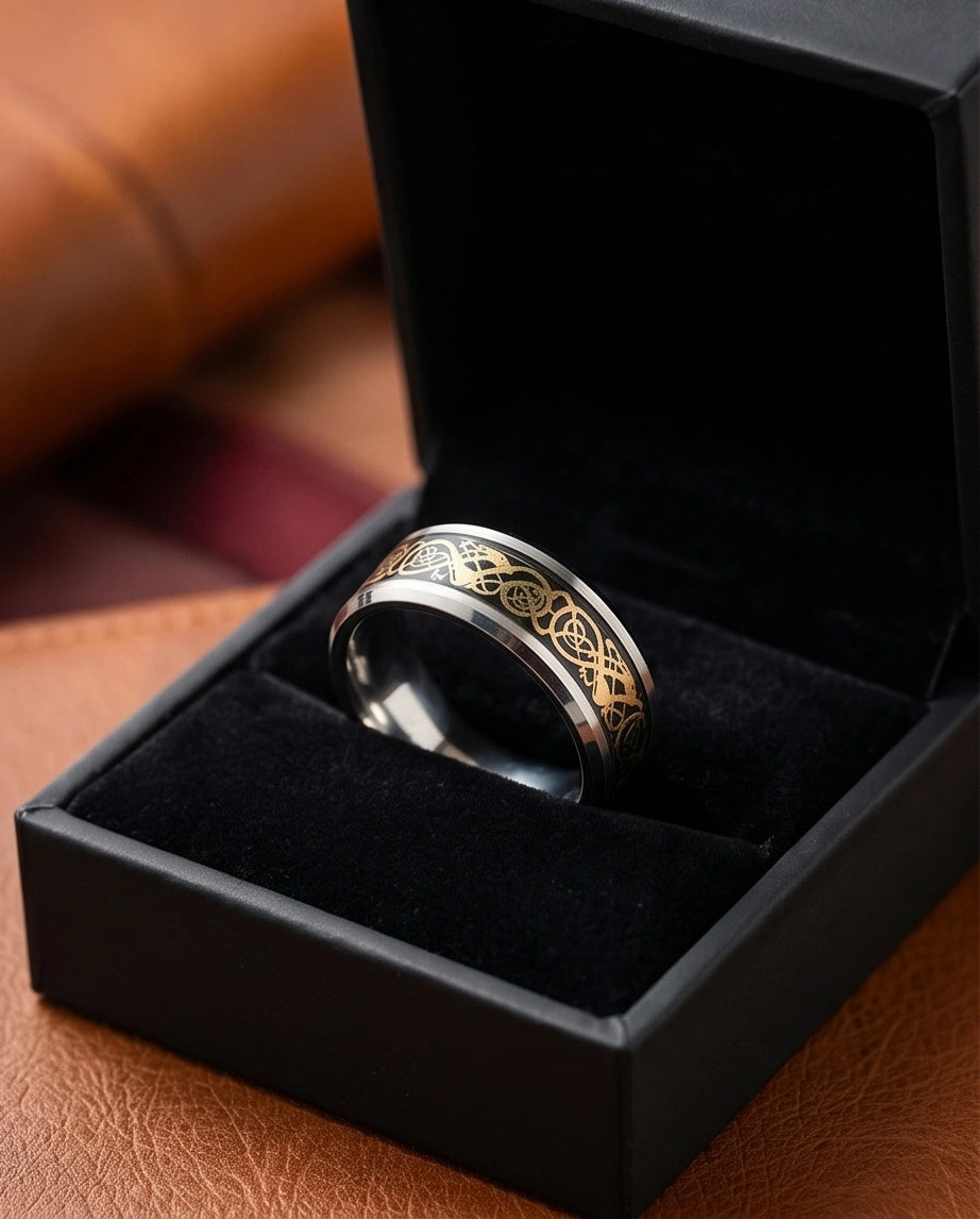 Gold Celtic Dragon Knot Band Ring