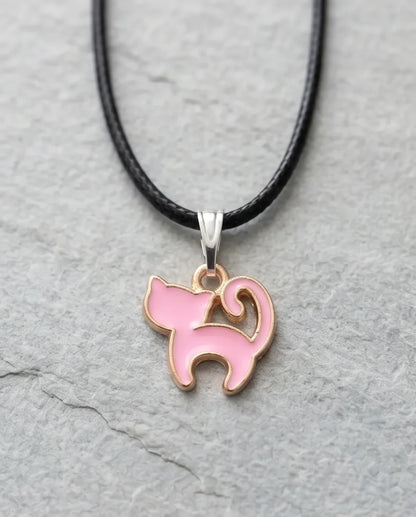 Playful Pink Cat Enamel Pendant Necklace