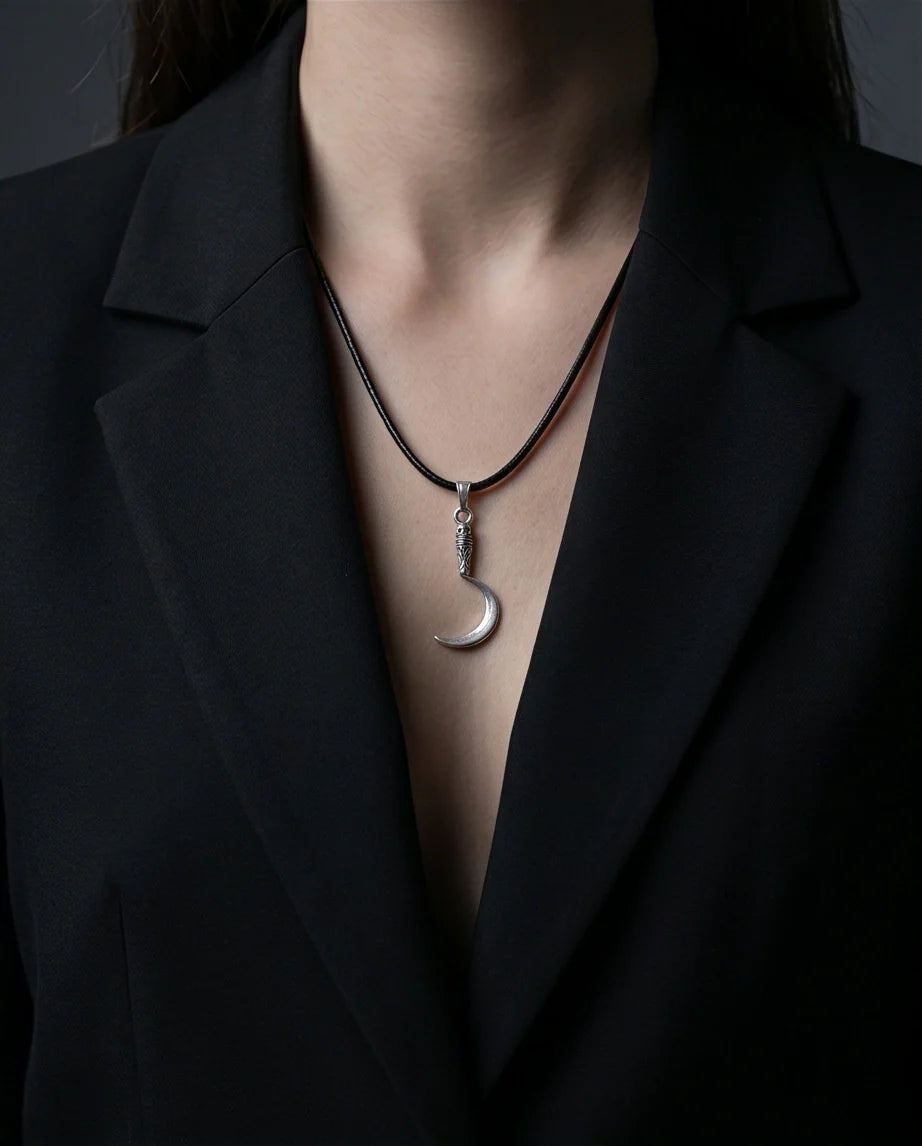 The Reaper's Crescent: Gothic Skull Sickle Pendant Necklace