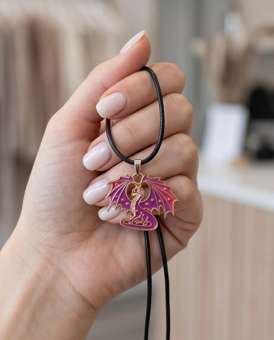 Celestial Magenta Dragon Pendant Necklace