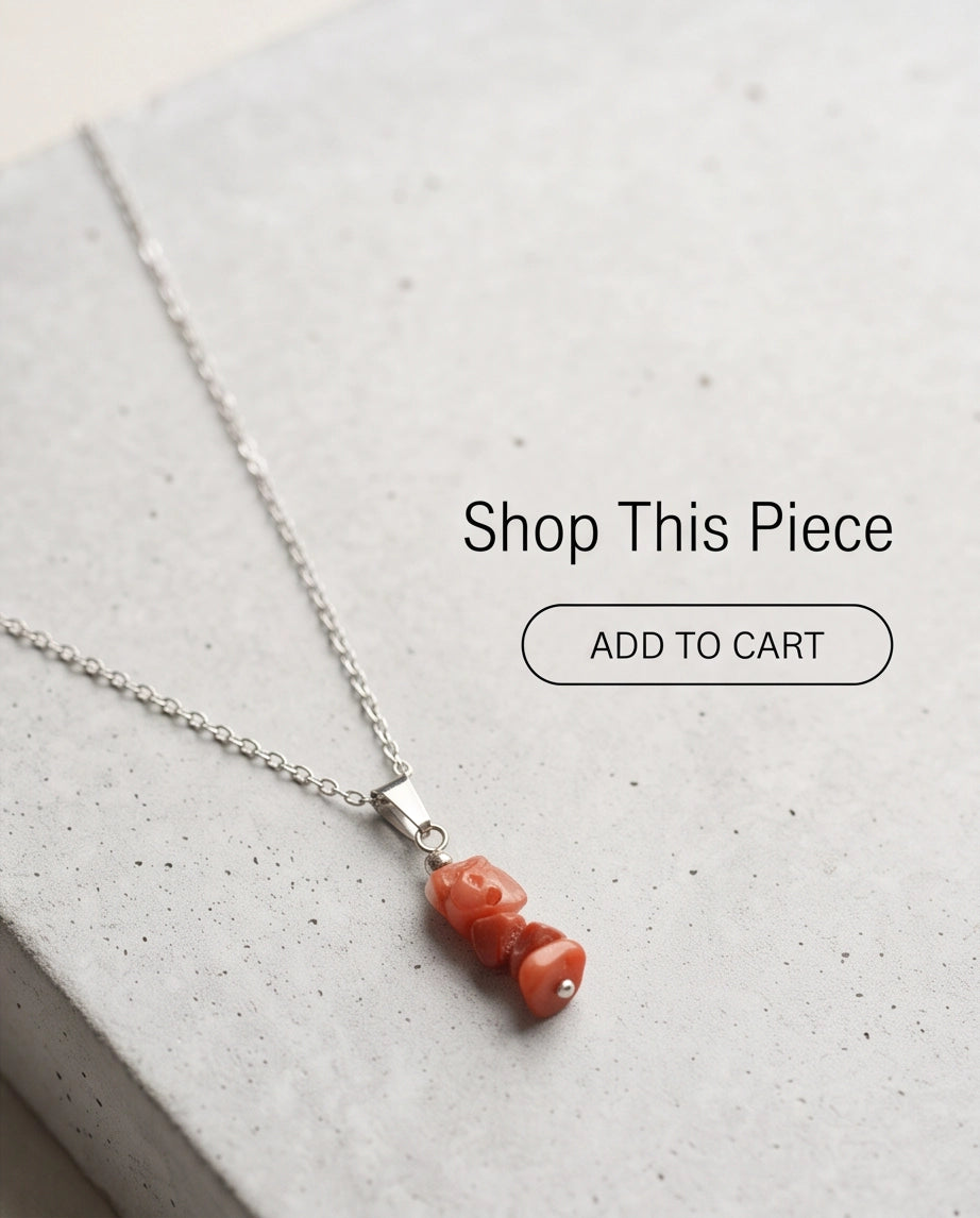 Silver Stacked Raw Red Agate Chip Stone Pendant Necklace