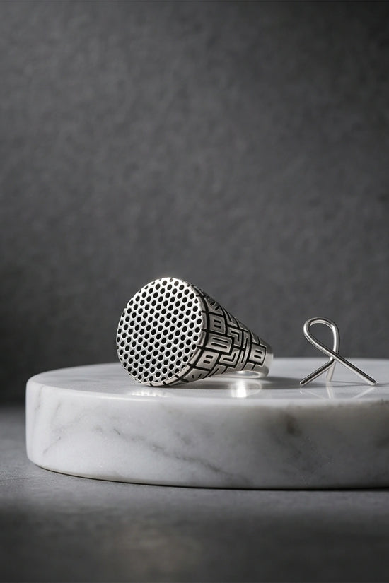 Sterling Silver Industrial Perforated Round Signet Ring