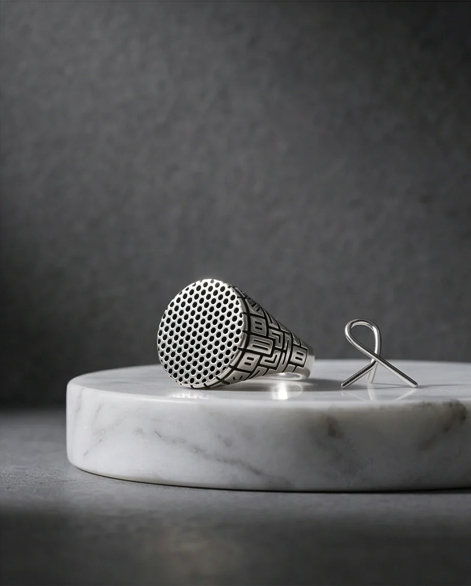 Sterling Silver Industrial Perforated Round Signet Ring