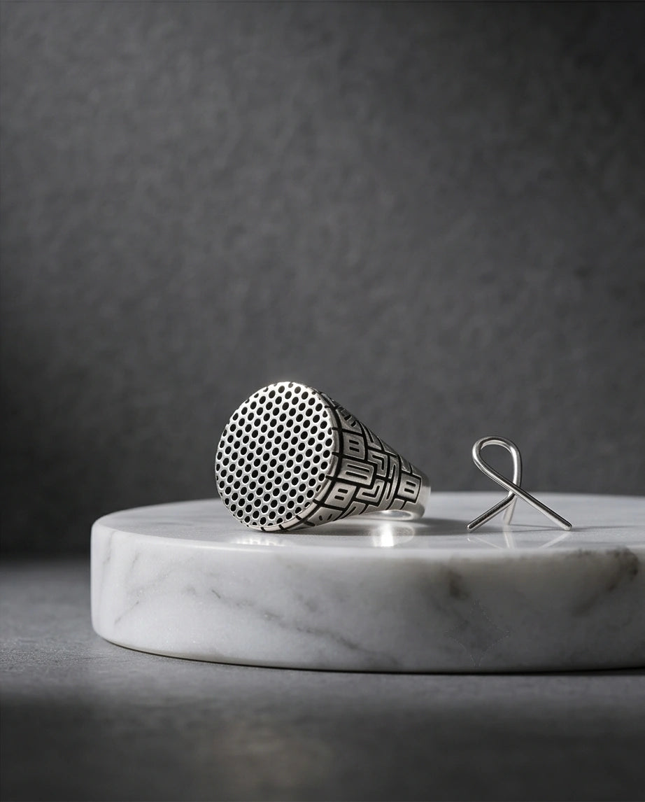 Sterling Silver Industrial Perforated Round Signet Ring