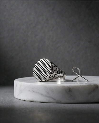 Sterling Silver Industrial Perforated Round Signet Ring