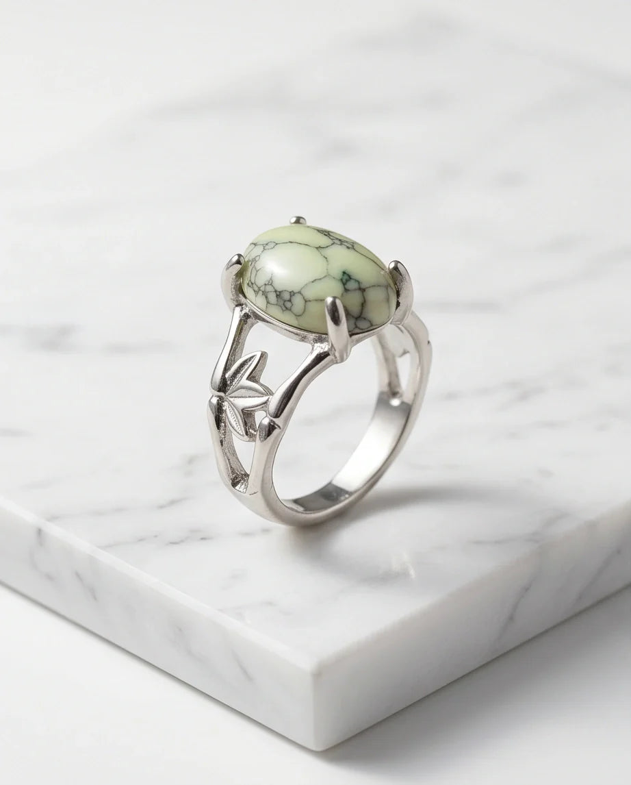 Earthy Mint Leaf Statement Ring