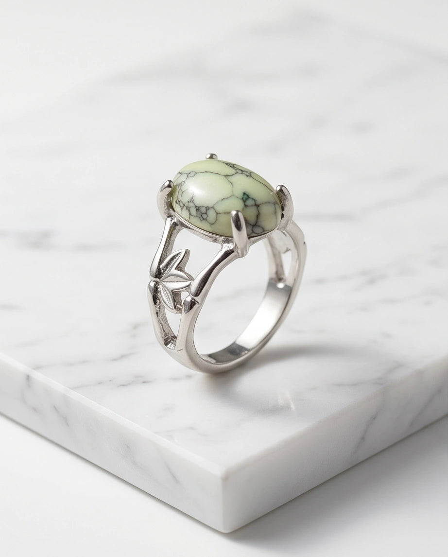 Earthy Mint Leaf Statement Ring