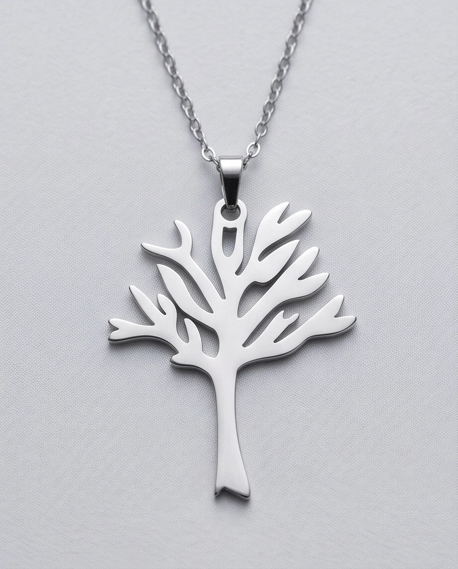 Silver Tree of Life Cutout Pendant Necklace