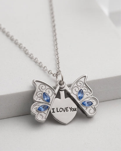 Silver Butterfly Secret Heart Pendant Necklace