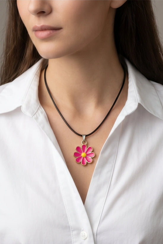Gold and Hot Pink Daisy Necklace
