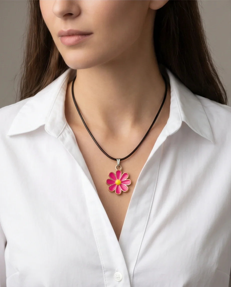 Gold and Hot Pink Daisy Necklace